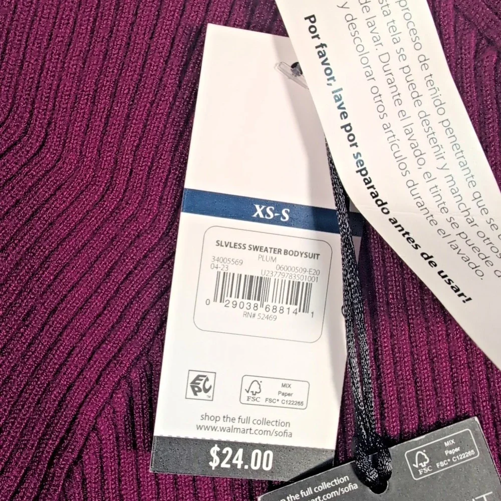 Sofia Vergara Sleeveless Sweater Bodysuit XS-S Plum Daily Active Wear New NWT XS - Picture 3 of 6